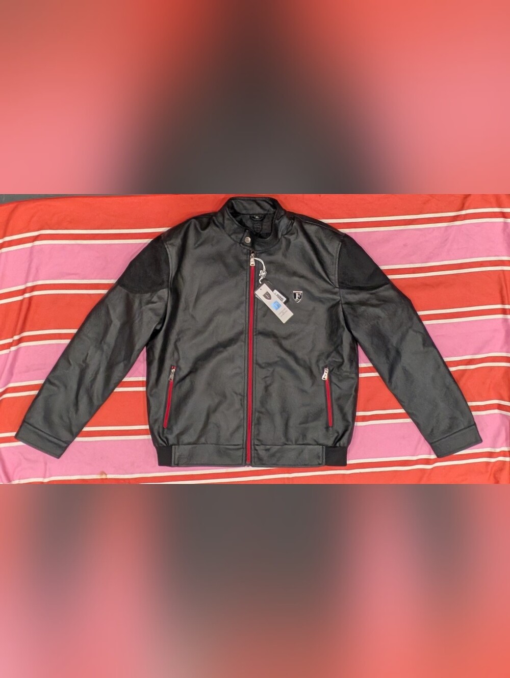 NWT F Collections Ferrari Style Vegan Leather Jacket Men XL Red Zip Italy Made